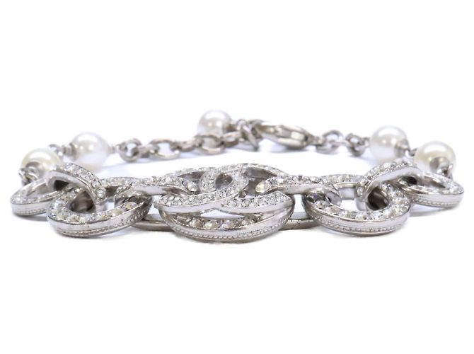 Pulseira de corrente Chanel com logo Coco e strass Prata - vista 2
