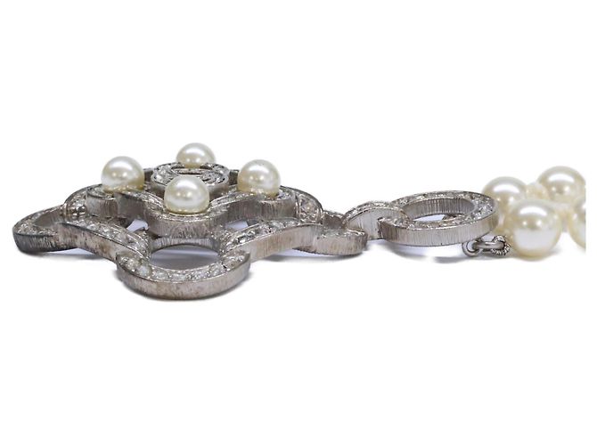 Chanel B16B Strass Coco Mark Camélia Doppelperlenkette Silber - Ansicht 3