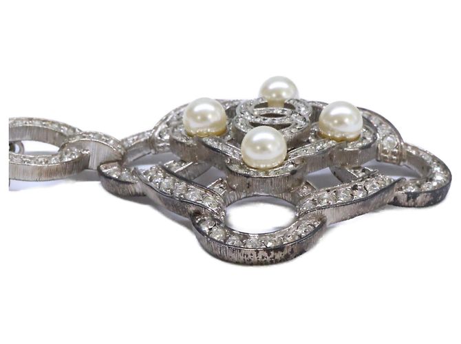Chanel B16B Strass Coco Mark Camélia Doppelperlenkette Silber - Ansicht 4