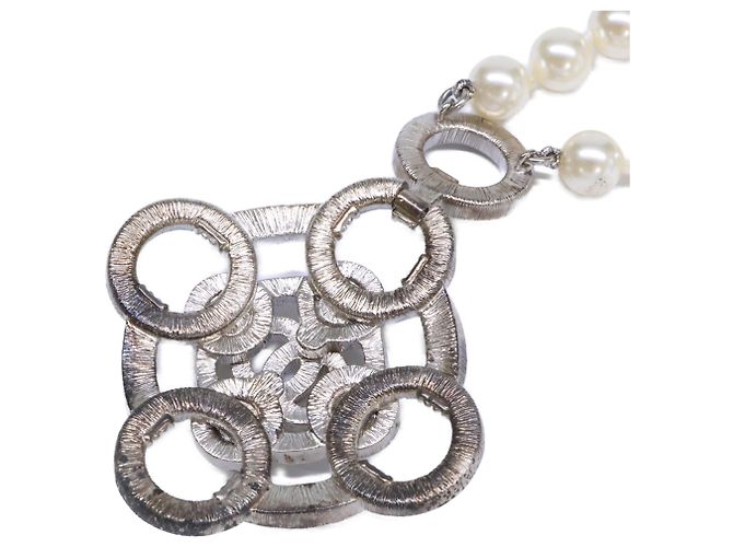 Chanel B16B Strass Coco Mark Camélia Doppelperlenkette Silber - Ansicht 5