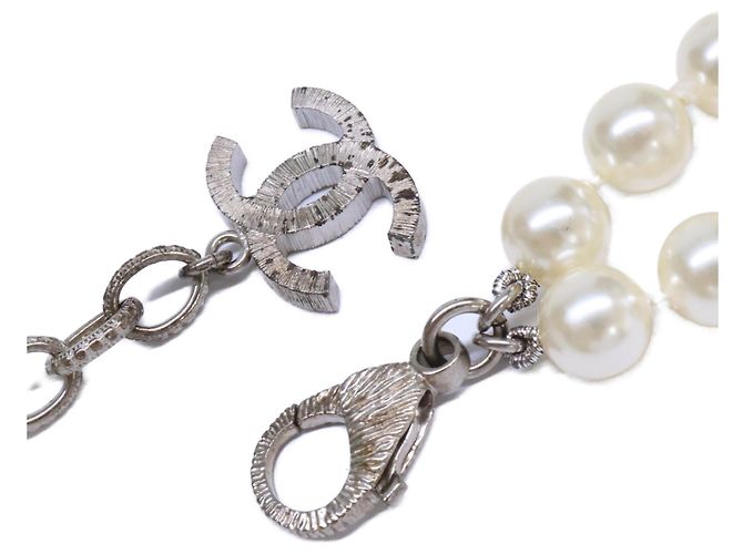 Chanel B16B Strass Coco Mark Camélia Doppelperlenkette Silber - Ansicht 8