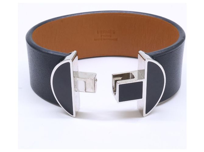 Hermès Hermes D Stamp 2002 Lederarmreif Schwarz - Ansicht 7