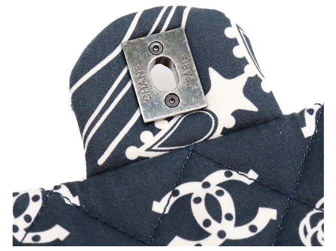 Borsa a tracolla Chanel in cotone blu navy - vista 10