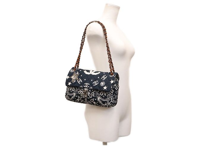 Borsa a tracolla Chanel in cotone blu navy - vista 13