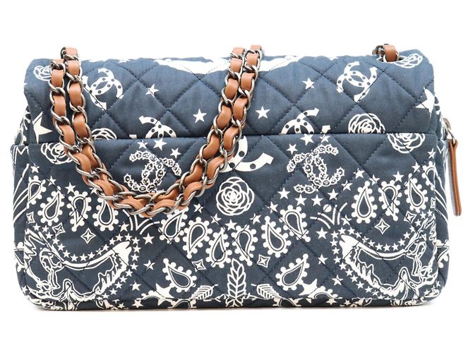Borsa a tracolla Chanel in cotone blu navy - vista 3