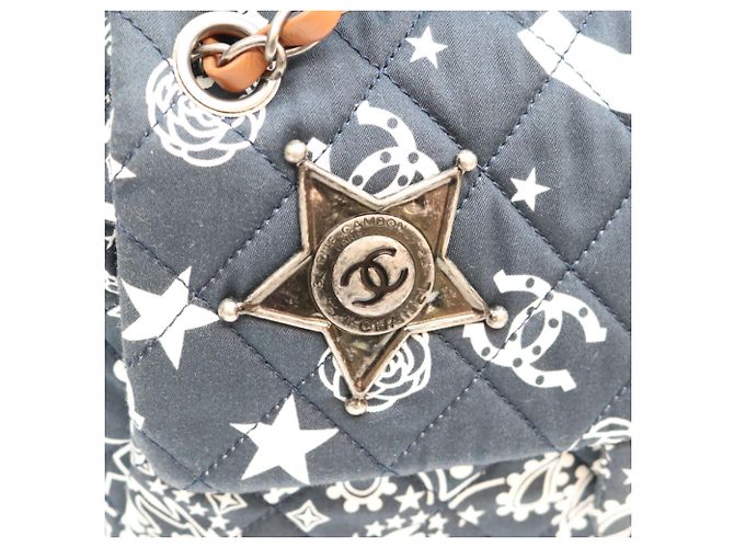 Borsa a tracolla Chanel in cotone blu navy - vista 7