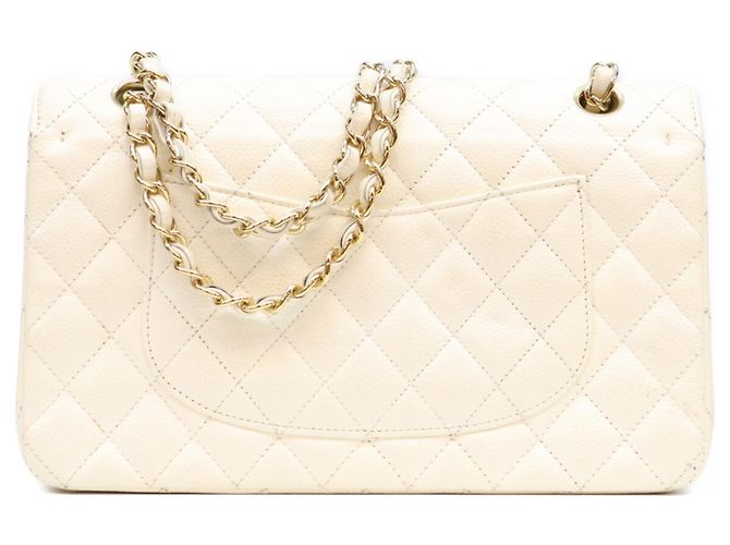 Borsa a tracolla Chanel A01112 in pelle caviar matelassé Bianco - vista 3