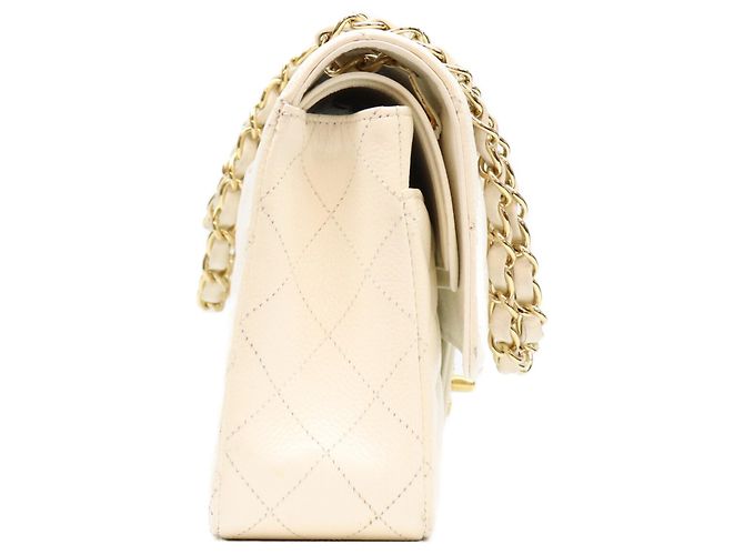 Borsa a tracolla Chanel A01112 in pelle caviar matelassé Bianco - vista 4