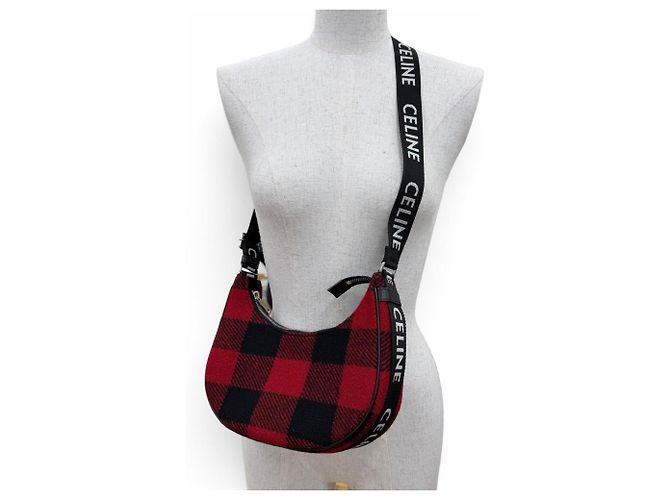 Céline CELINE 19696 Borsa a spalla Medium Ava Check Nero Rosso - vista 3