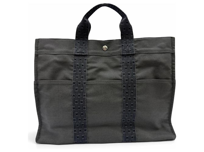 Hermès Borsa Tote Hermes Herline MM Gray Canvas Marrone - vista 2