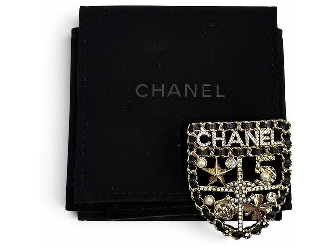Spilla Chanel Coco Mark in perle eco e strass Nero D'oro - vista 2
