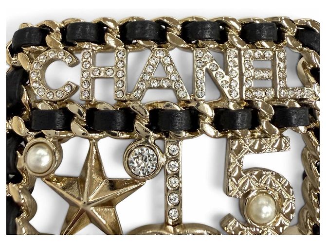 Spilla Chanel Coco Mark in perle eco e strass Nero D'oro - vista 6