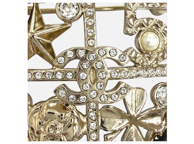 Spilla Chanel Coco Mark in perle eco e strass Nero D'oro - vista 7