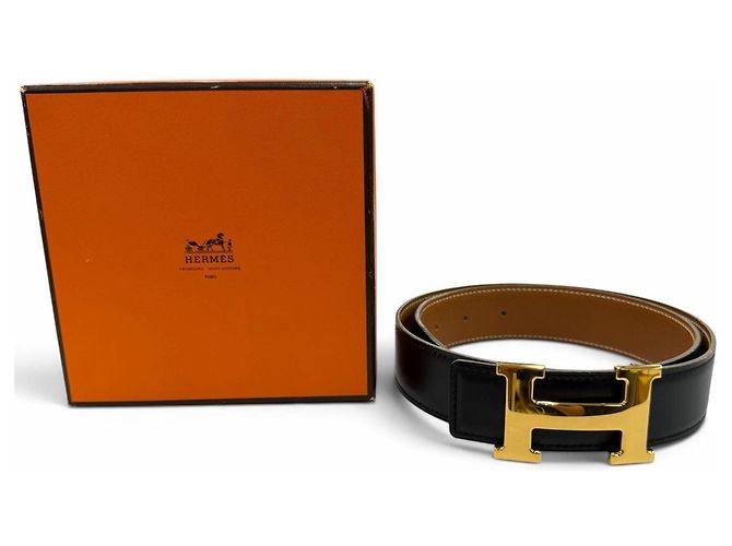 Hermès HERMES Vintage Wendelgürtel aus Leder Braun Schwarz - Ansicht 2