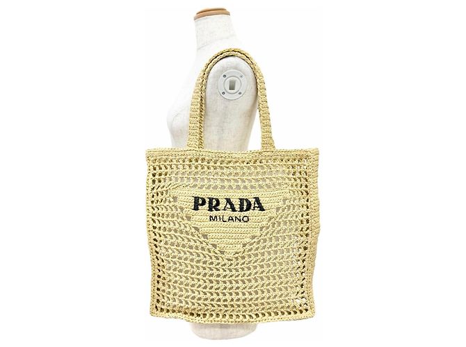 Prada Triangle Logo Raffia Crochet Tote Bag - Ansicht 2
