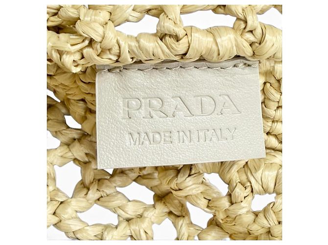 Prada Triangle Logo Raffia Crochet Tote Bag - Ansicht 9