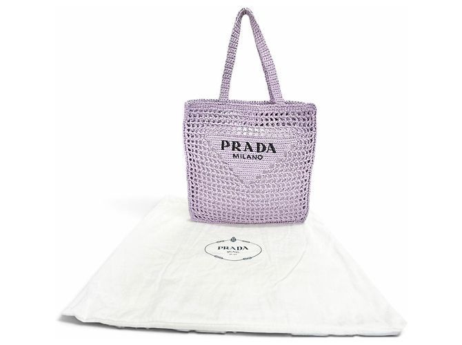 Borsa Tote Prada in crochet di rafia Porpora - vista 2