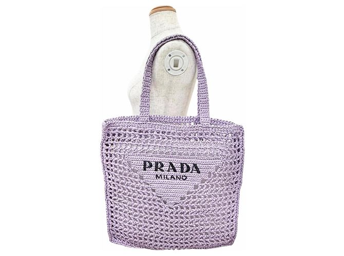 Borsa Tote Prada in crochet di rafia Porpora - vista 3