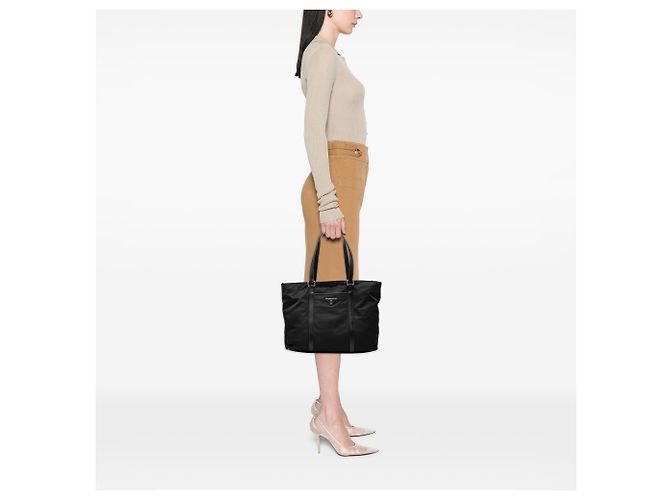 Prada Black Saffiano Trimmed Tessuto Tote - view 5
