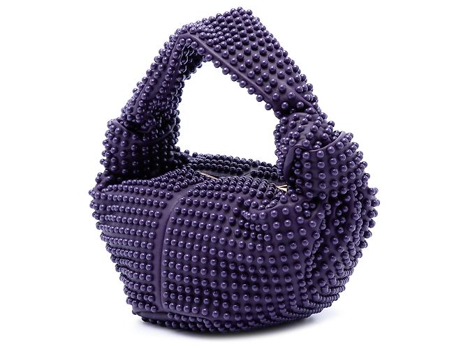 Bottega Veneta Mini Borsa Double Knot Borchiata in Vitello Viola Porpora Viola scuro - vista 2