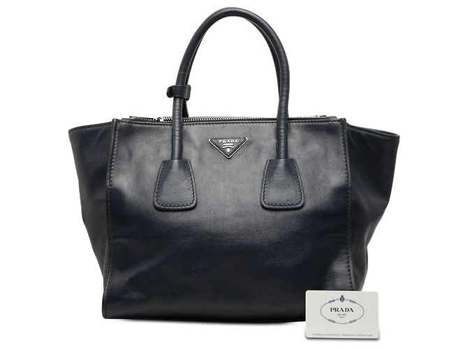 Double Borsa Prada Blue Glace Calf Twin Pocket con doppio manico Blu navy - vista 7
