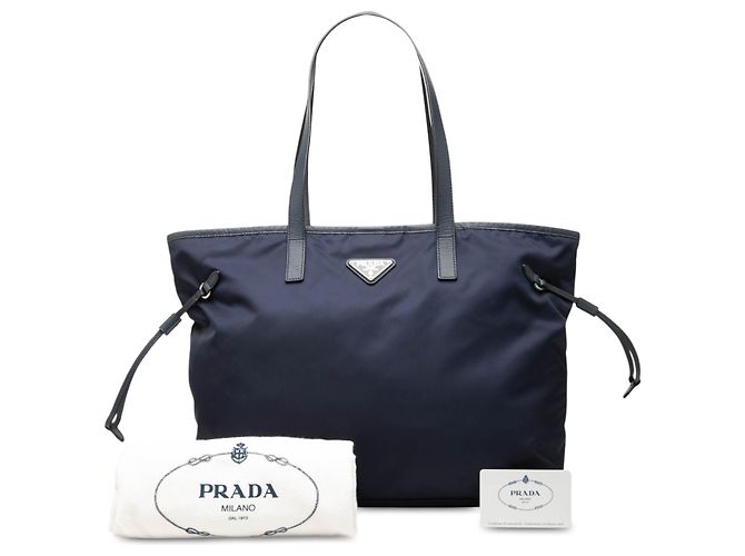 Prada Blue Saffiano Trimmed Tessuto Tote Blau Dunkelblau - Ansicht 7