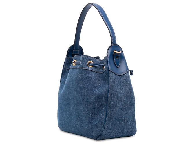 Borsa a secchiello La Medusa in denim blu Versace - vista 2