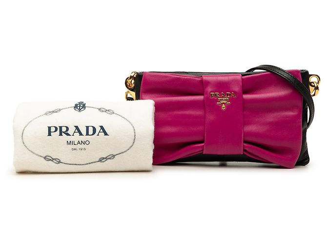 Clutch Prada Black Bicolor Nappa Fiocco Bow Clutch on Strap - vista 7