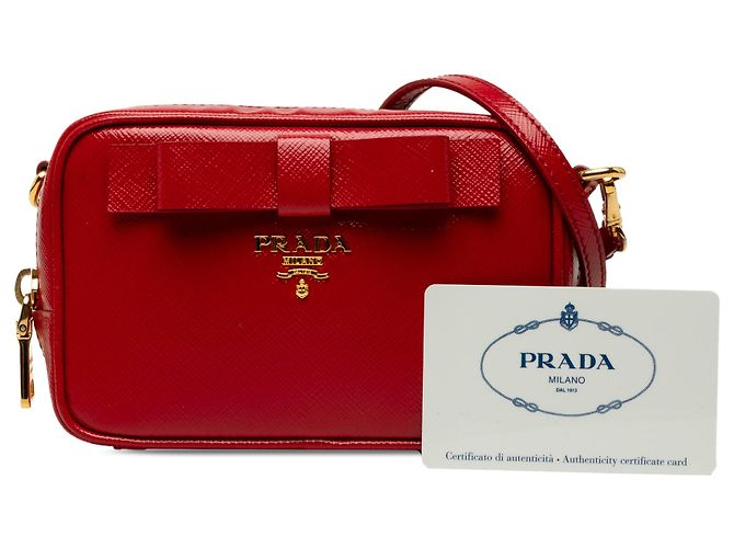 Borsa Camera Prada Red Saffiano Vernice con Fiocco Rosso - vista 7