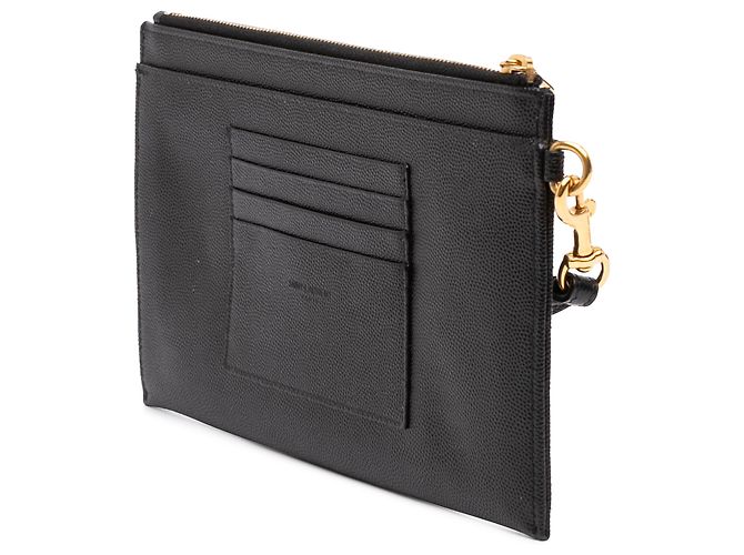 Pouch con zip Saint Laurent Black Large Grain De Poudre Matelasse Cassandre Nero - vista 2