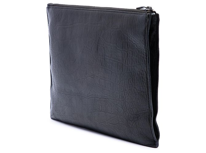 Custodia iPad Monogram in pelle embossed effetto coccodrillo nero Saint Laurent - vista 2