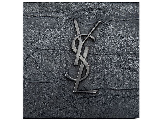 Custodia iPad Monogram in pelle embossed effetto coccodrillo nero Saint Laurent - vista 5