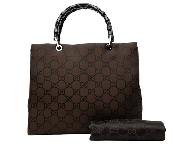 Bamboo Borsa a mano Gucci in nylon GG marrone con bambù Marrone scuro - vista 8