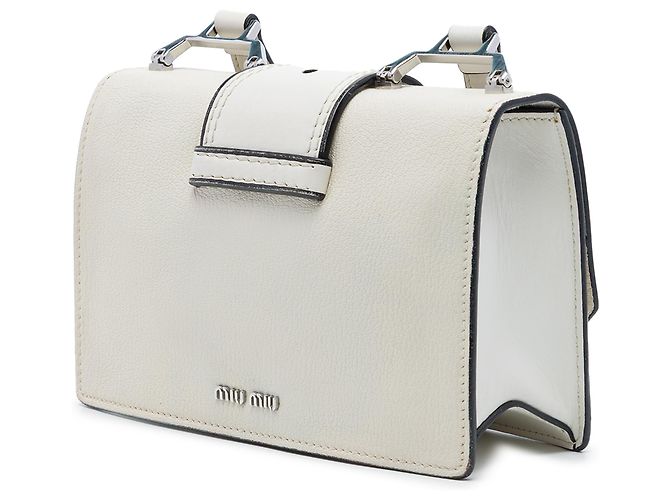 Borsa a tracolla Miu Miu in pelle di capra bianca Madras e vitello morbido con cristalli Bianco Crudo - vista 2