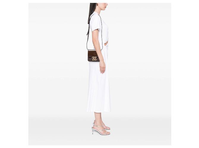 Borsa a tracolla Fendi Karligraphy in vernice marrone Marrone scuro - vista 5
