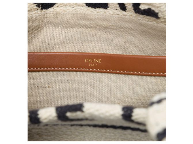 Céline Celine Beige Small Canvas Cabas Thais Satchel - vista 5