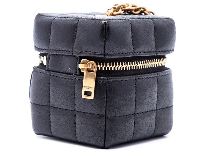 Saint Laurent Mini Borsa Cube Cassandre On Chain in pelle di agnello nera Nero - vista 2