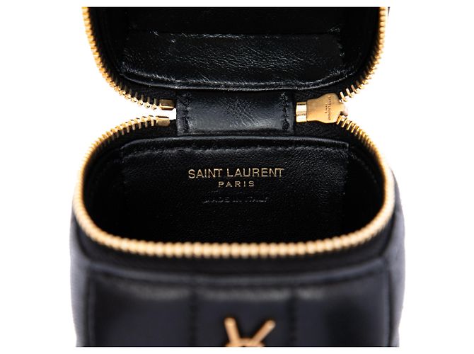 Saint Laurent Mini Borsa Cube Cassandre On Chain in pelle di agnello nera Nero - vista 5