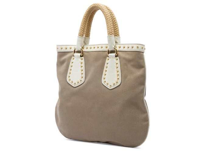 Borsa Prada in tela Canapa marrone con borchie, manici in corda e logo Marrone chiaro - vista 2