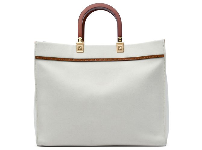 Fendi Sunshine Shopper Tote aus Canvas in Braun, Größe Medium Beige - Ansicht 2