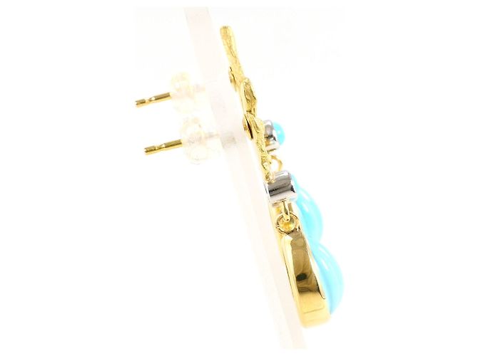 Autre Marque Orecchini a goccia eleganti in oro giallo 18K e platino con turchese D'oro - vista 3