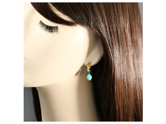 Autre Marque Orecchini a goccia eleganti in oro giallo 18K e platino con turchese D'oro - vista 6