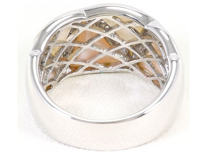 Autre Marque Bague anneau en or blanc 18K avec diamant et coquillage Doré - vue 4