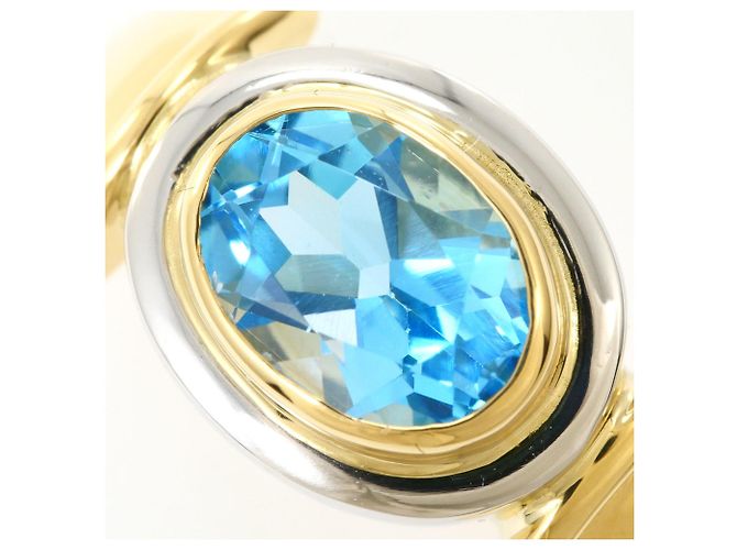 Autre Marque Anello a fascia in platino PT900 e oro giallo 18K con topazio blu D'oro - vista 2