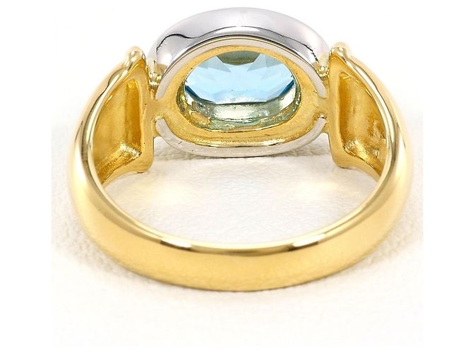 Autre Marque Anello a fascia in platino PT900 e oro giallo 18K con topazio blu D'oro - vista 4