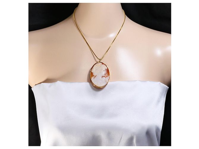 Autre Marque Collana in oro giallo 18K con perla e cammeo in conchiglia D'oro - vista 6