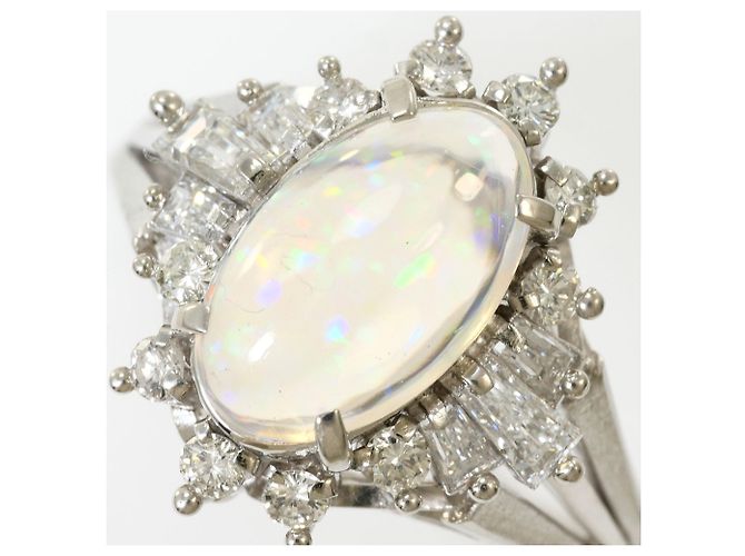 Autre Marque Eleganter Platinbandring mit Opal und Diamant - Ansicht 2