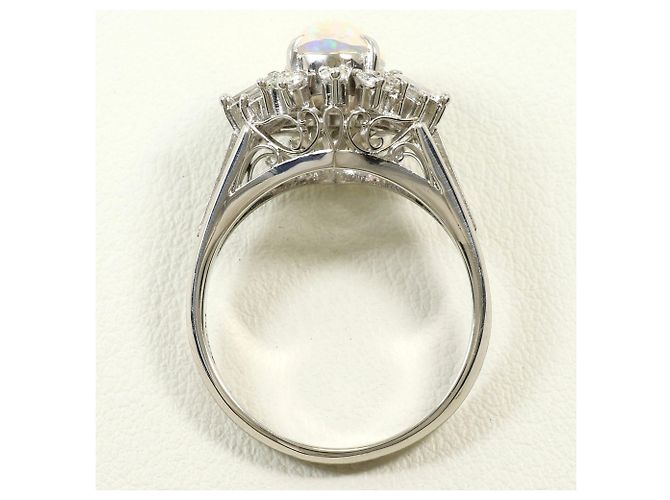 Autre Marque Eleganter Platinbandring mit Opal und Diamant - Ansicht 4