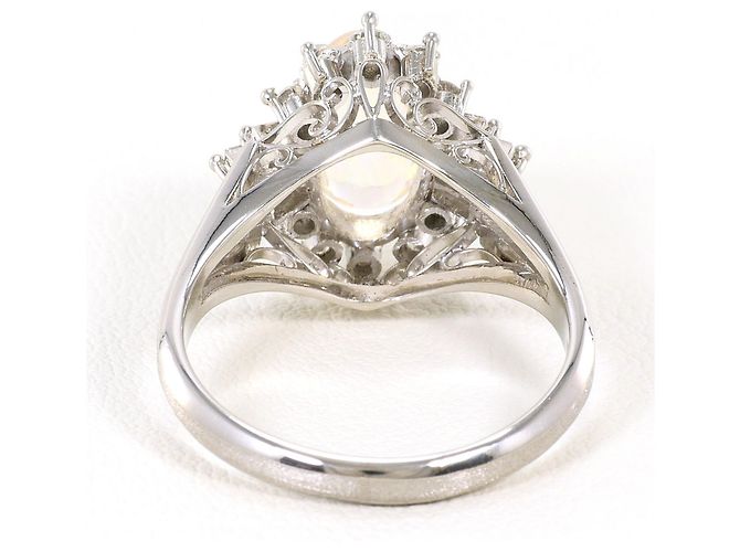 Autre Marque Eleganter Platinbandring mit Opal und Diamant - Ansicht 5