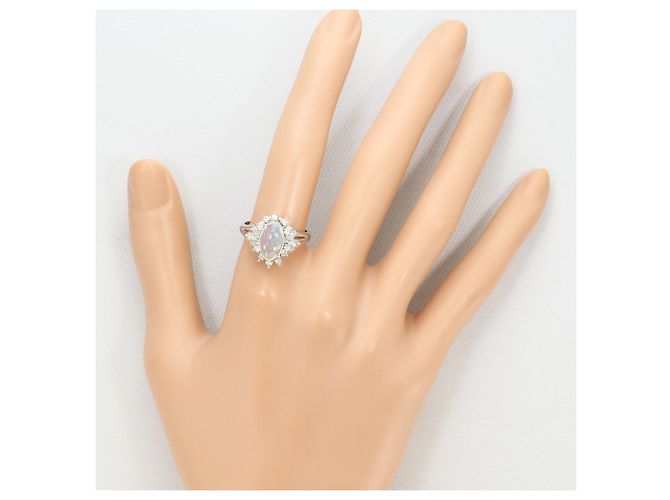 Autre Marque Eleganter Platinbandring mit Opal und Diamant - Ansicht 8